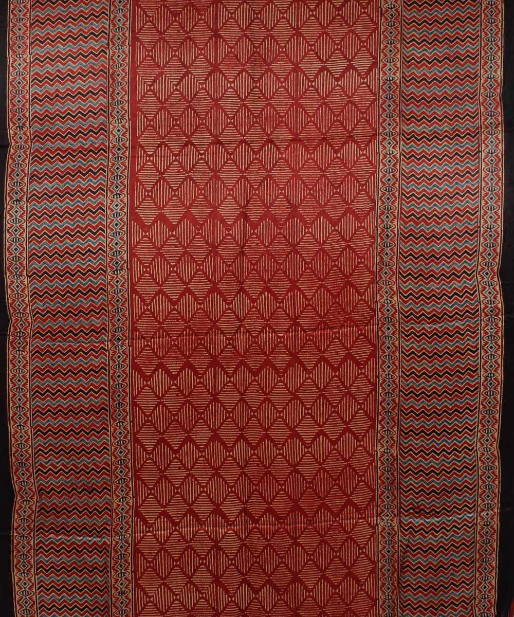 Red black modal silk handloom tissue pallu ajrakh saree