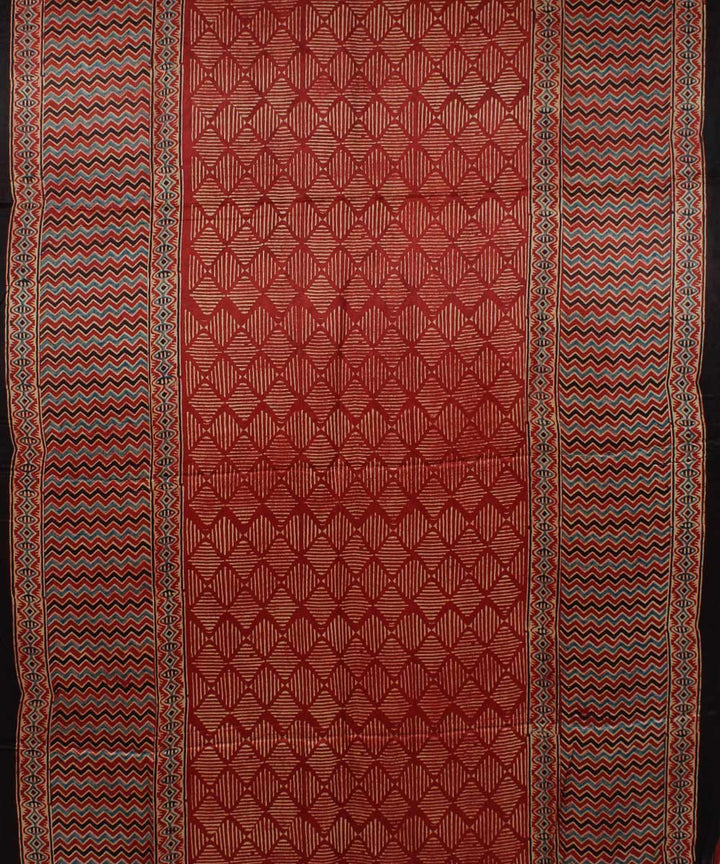 Red black modal silk handloom tissue pallu ajrakh saree