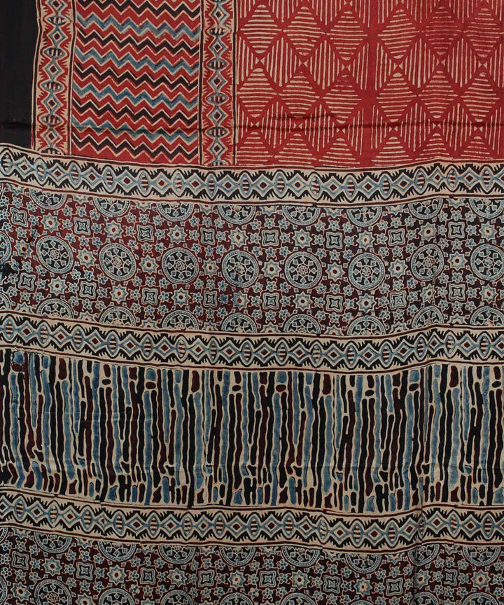 Red black modal silk handloom tissue pallu ajrakh saree