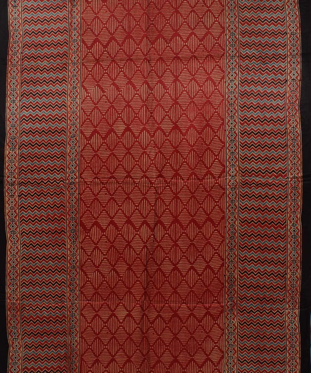 Red black modal silk ajrakh handloom tissue pallu saree