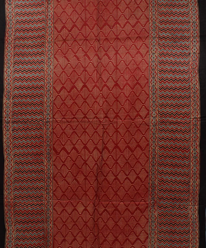 Red black modal silk ajrakh handloom tissue pallu saree