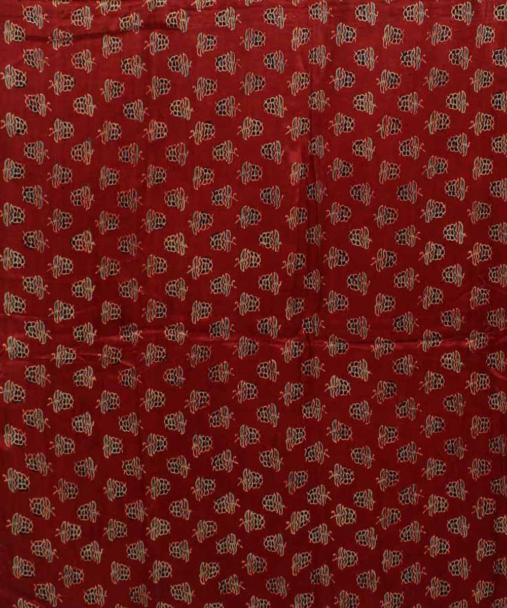 Red black modal silk ajrakh handloom tissue pallu saree