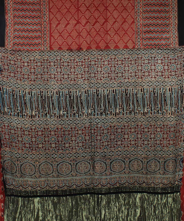 Red black handloom tissue pallu modal silk ajrakh saree