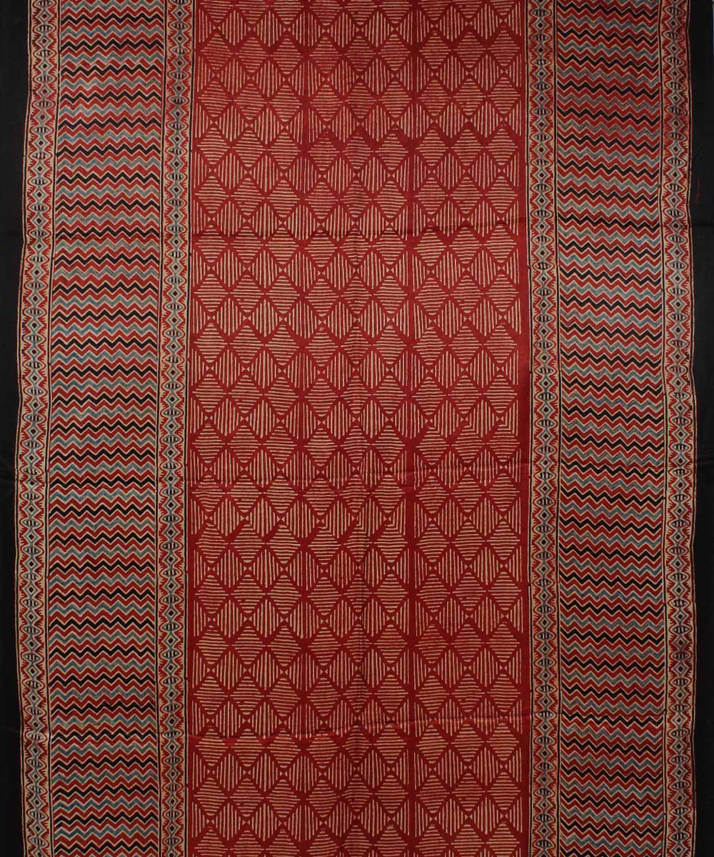 Red black handloom tissue pallu modal silk ajrakh saree
