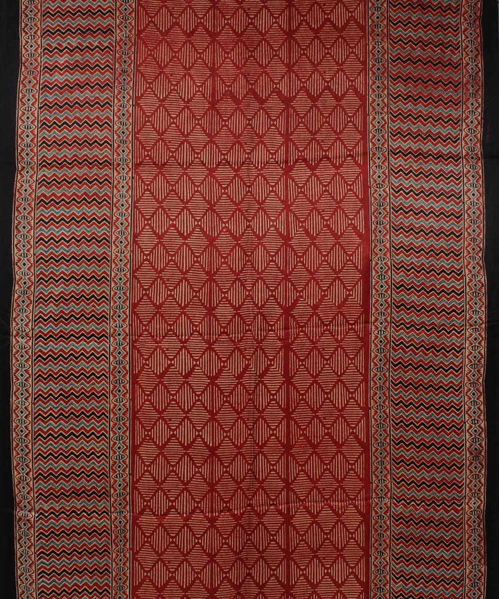 Red black handloom tissue pallu modal silk ajrakh saree