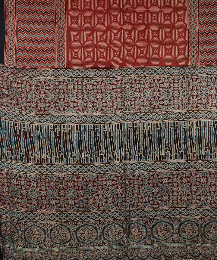 Red black handloom tissue pallu modal silk ajrakh saree