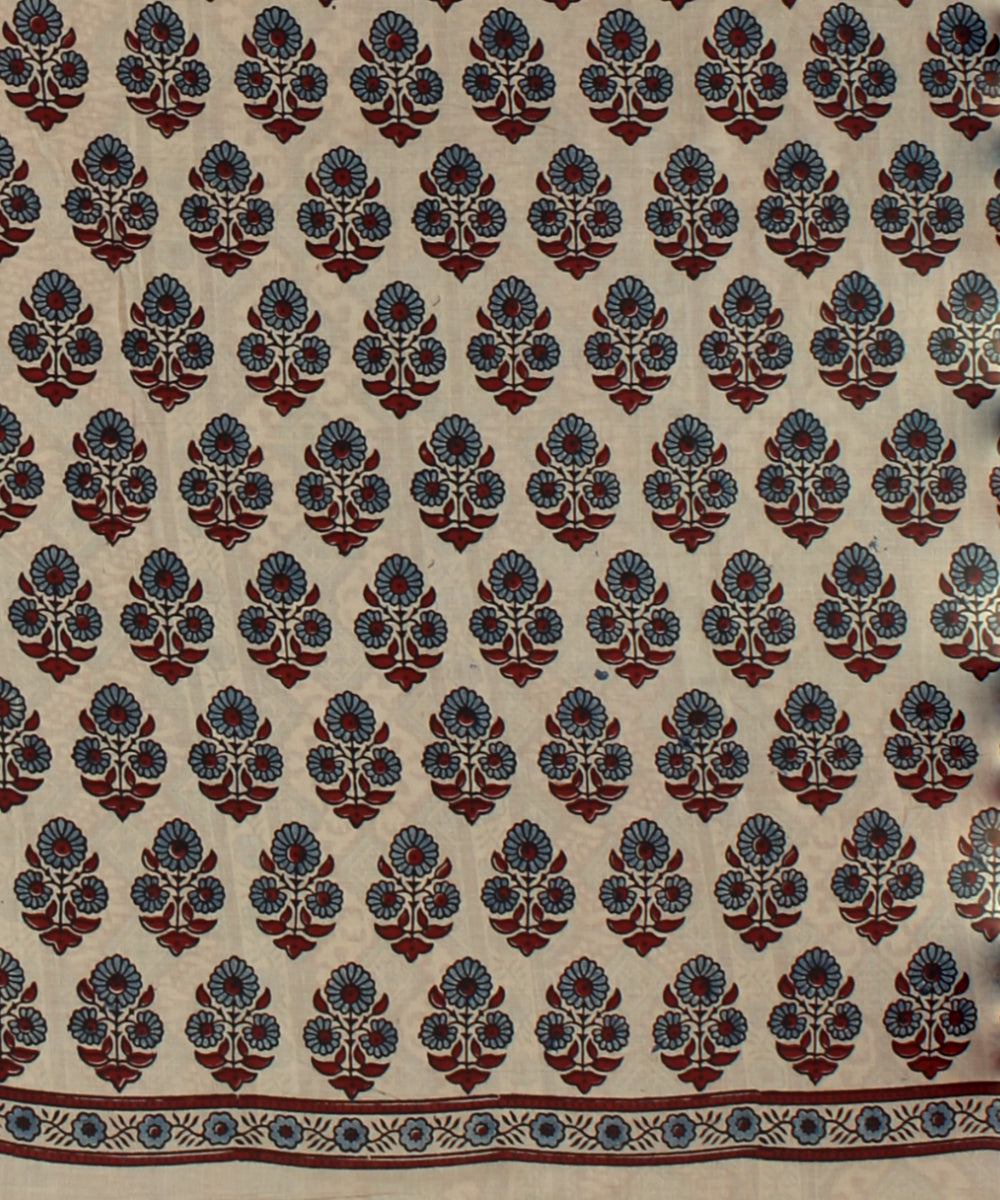 Multicolor hand printed ajrakh cotton saree