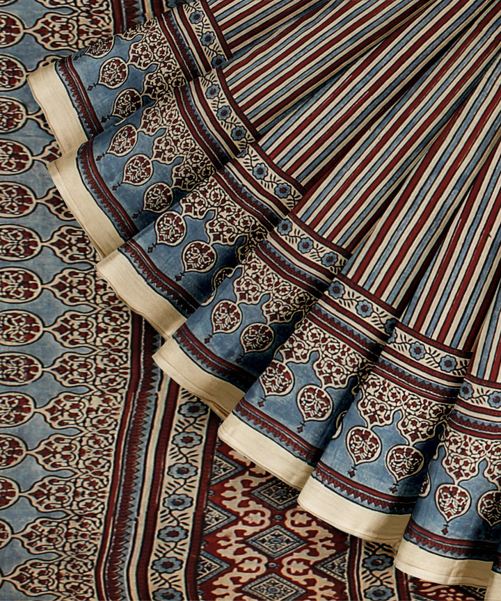 Multicolor hand printed ajrakh cotton saree