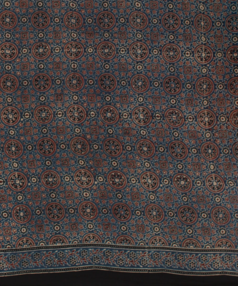 Black indigo cotton hand printed ajrakh saree