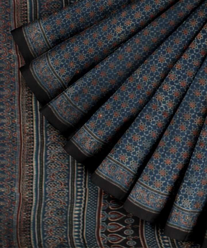 Black indigo cotton hand printed ajrakh saree