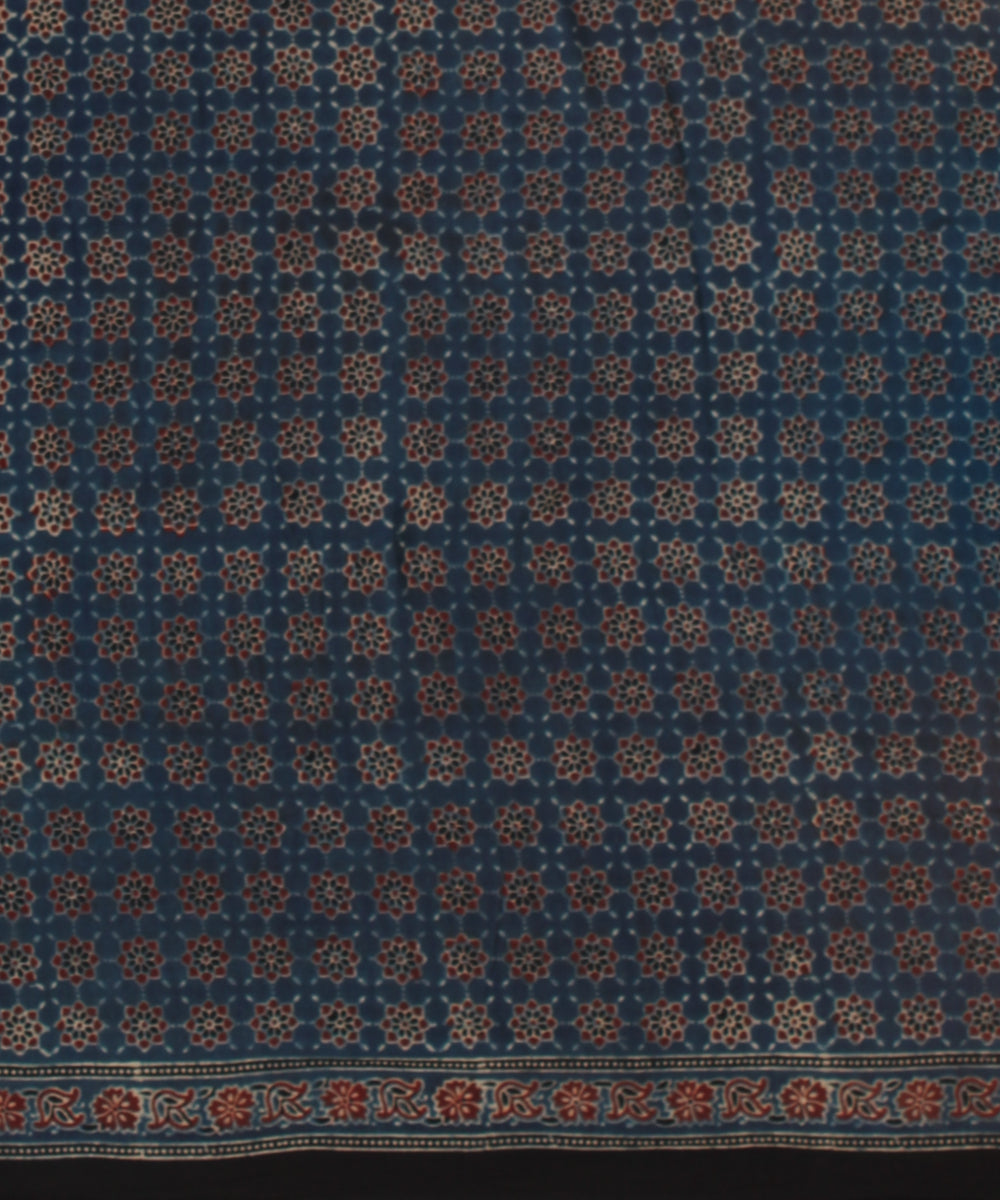 Black indigo hand printed ajrakh cotton saree