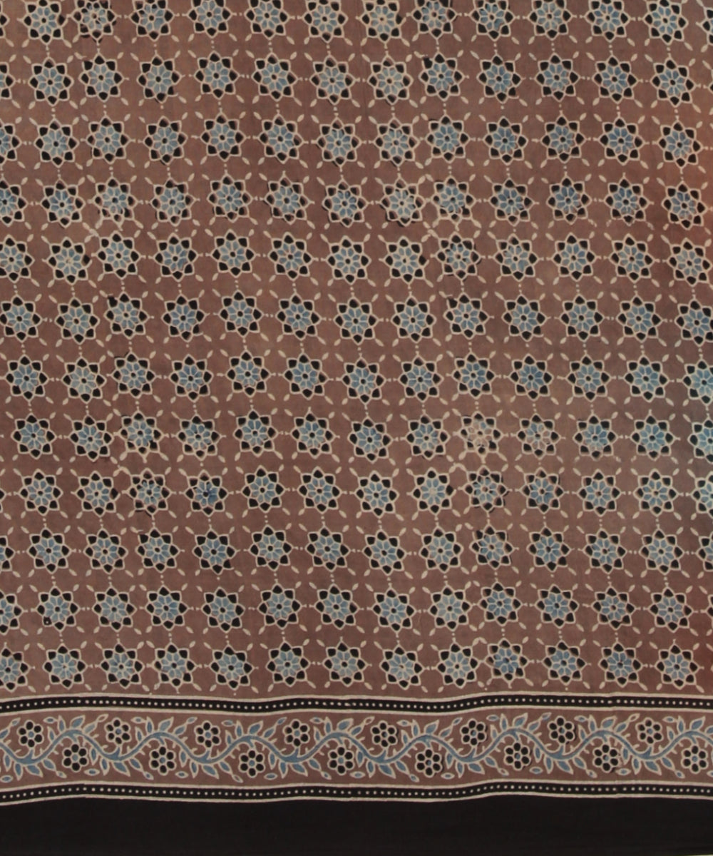 Black beige cotton hand printed ajrakh saree