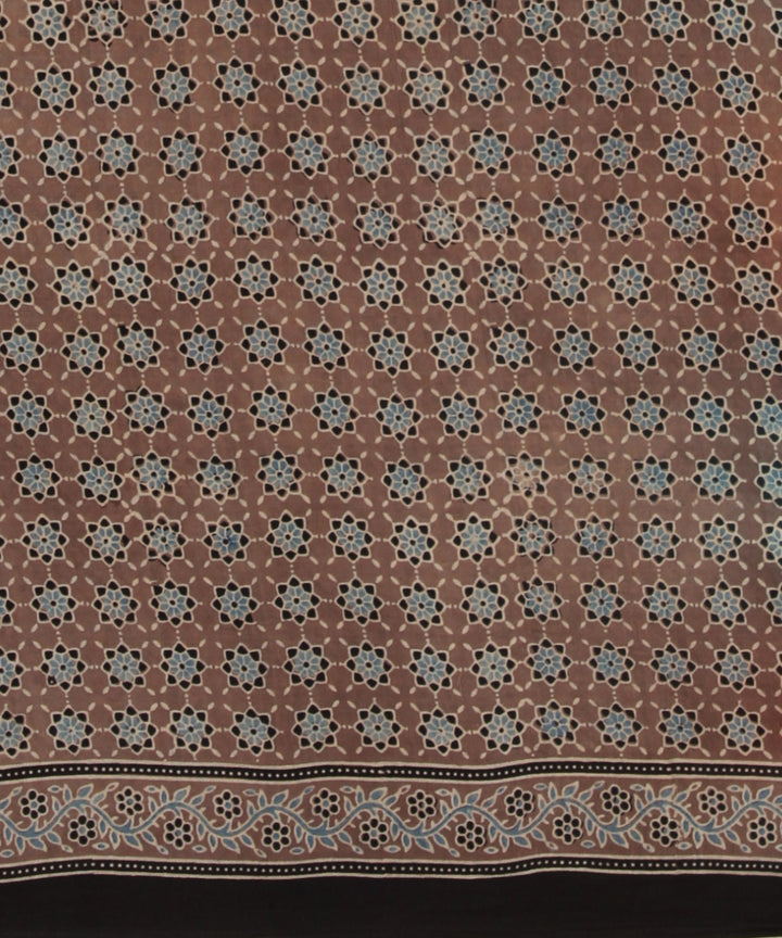Black beige cotton hand printed ajrakh saree
