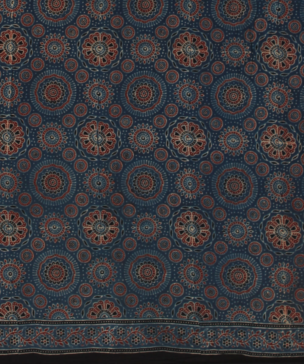 Black indigo cotton hand block printed ajrakh saree