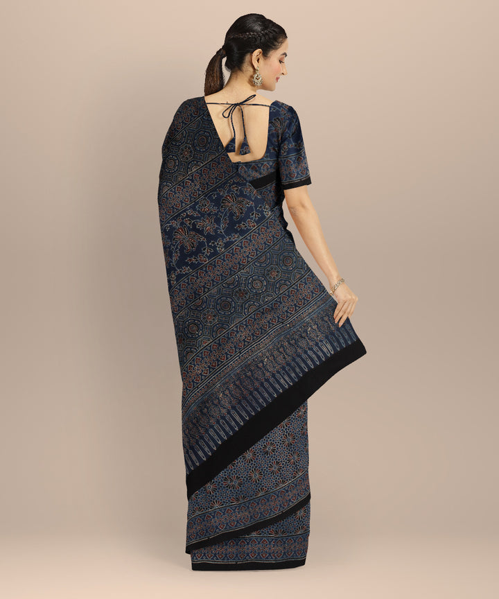 Multicolor hand cotton printed ajrakh saree