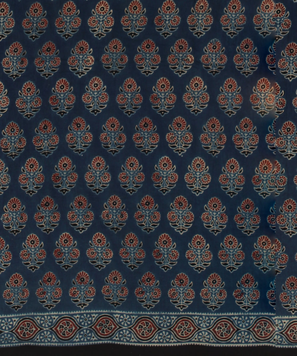 Black indigo printed ajrakh cotton saree
