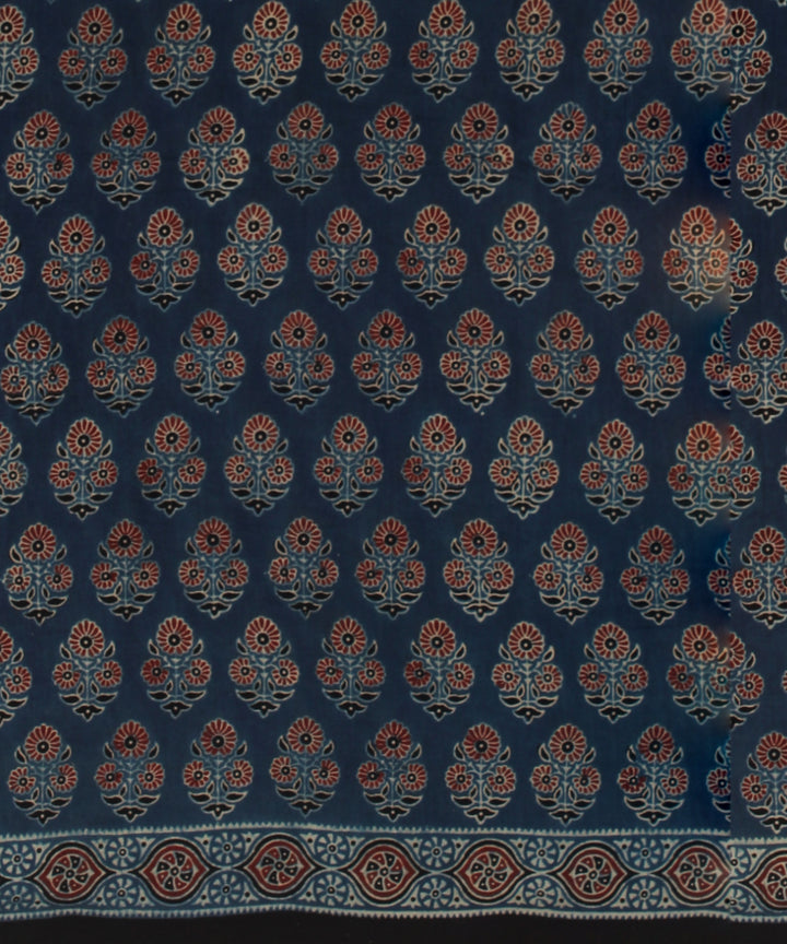 Black indigo printed ajrakh cotton saree