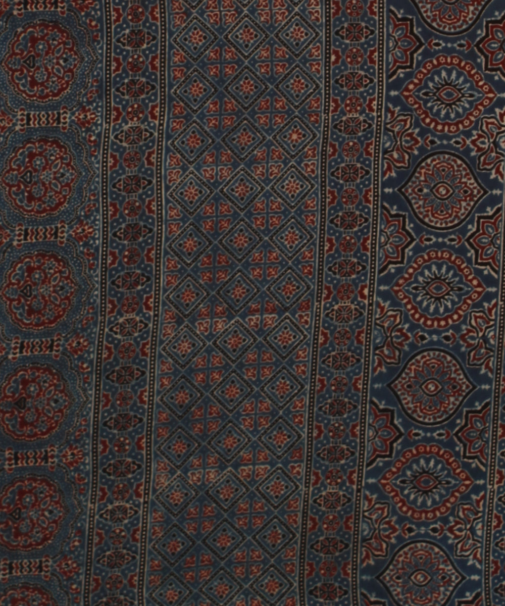 Black indigo hand block printed cotton ajrakh saree