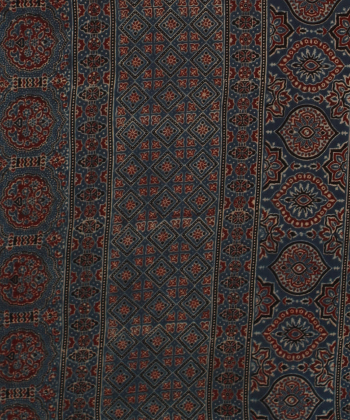 Black indigo hand block printed cotton ajrakh saree