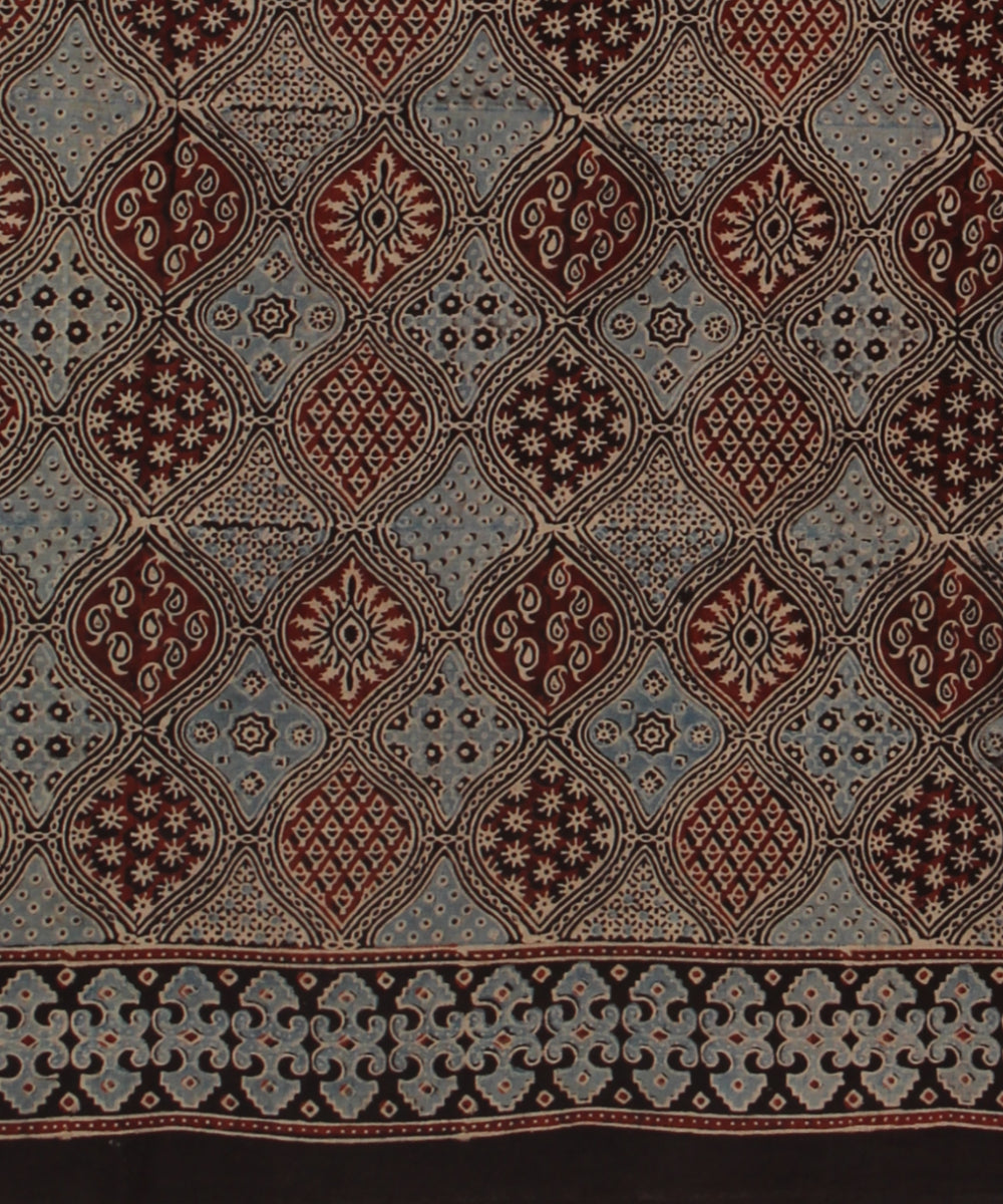 Black indigo hand block print ajrakh cotton saree