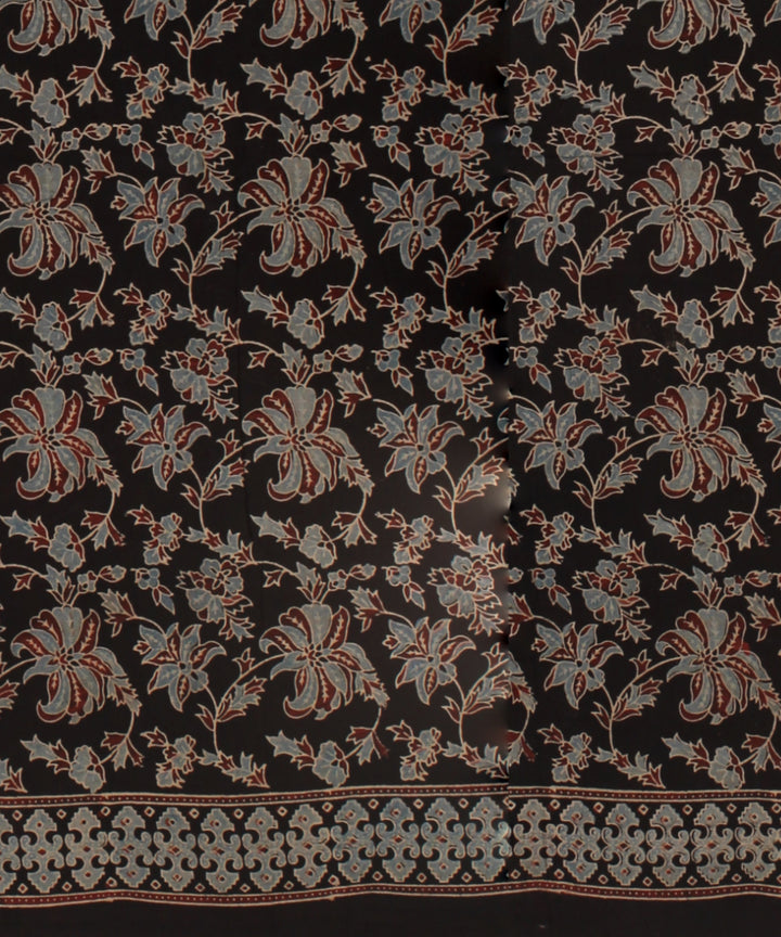Black red cotton hand printed ajrakh saree