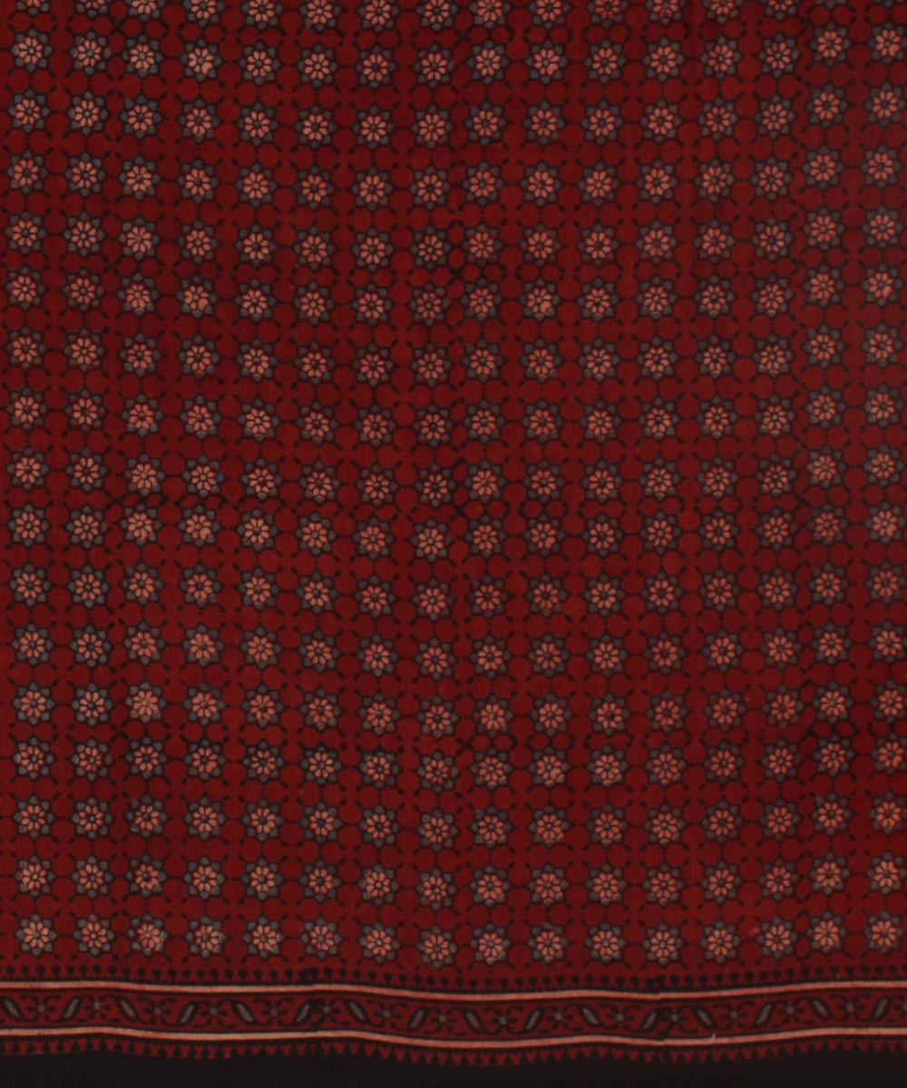 Black red hand printed ajrakh cotton saree