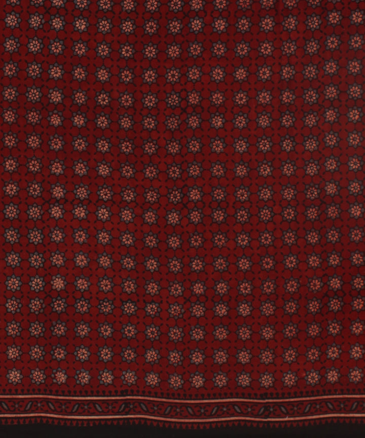 Black red hand printed ajrakh cotton saree