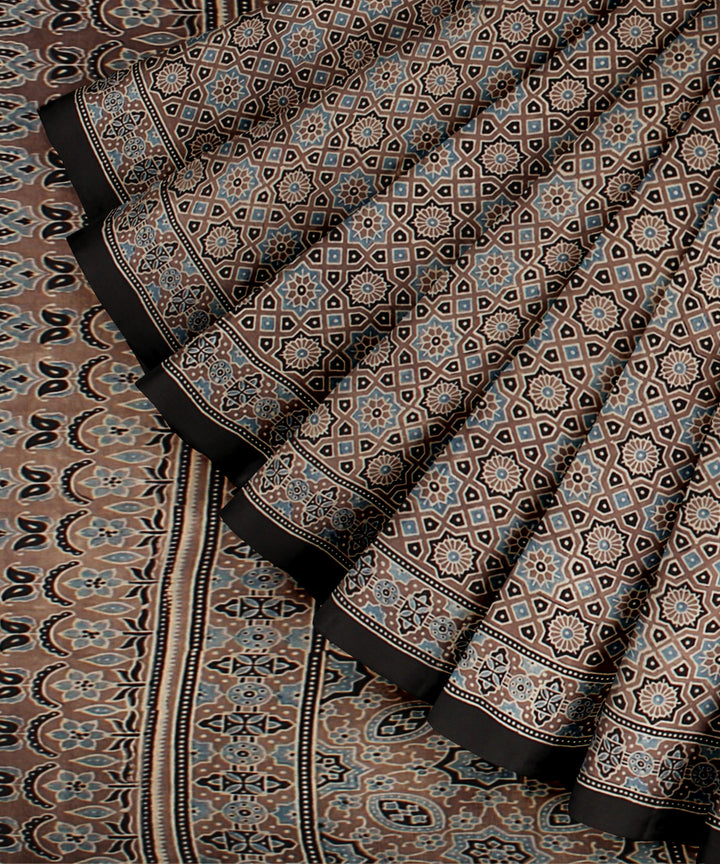 Black cotton hand printed ajrakh saree