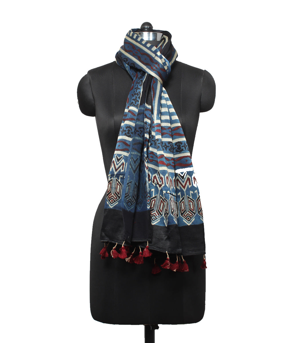 Black indigo mashru handloom ajrakh stole