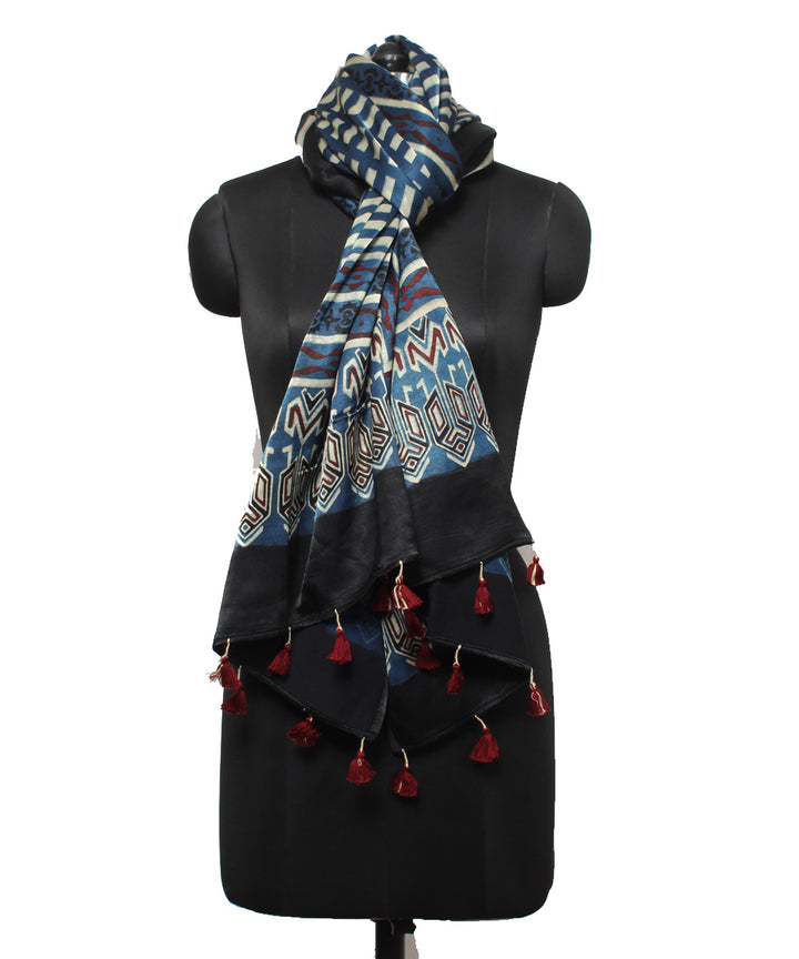 Black indigo mashru handloom ajrakh stole