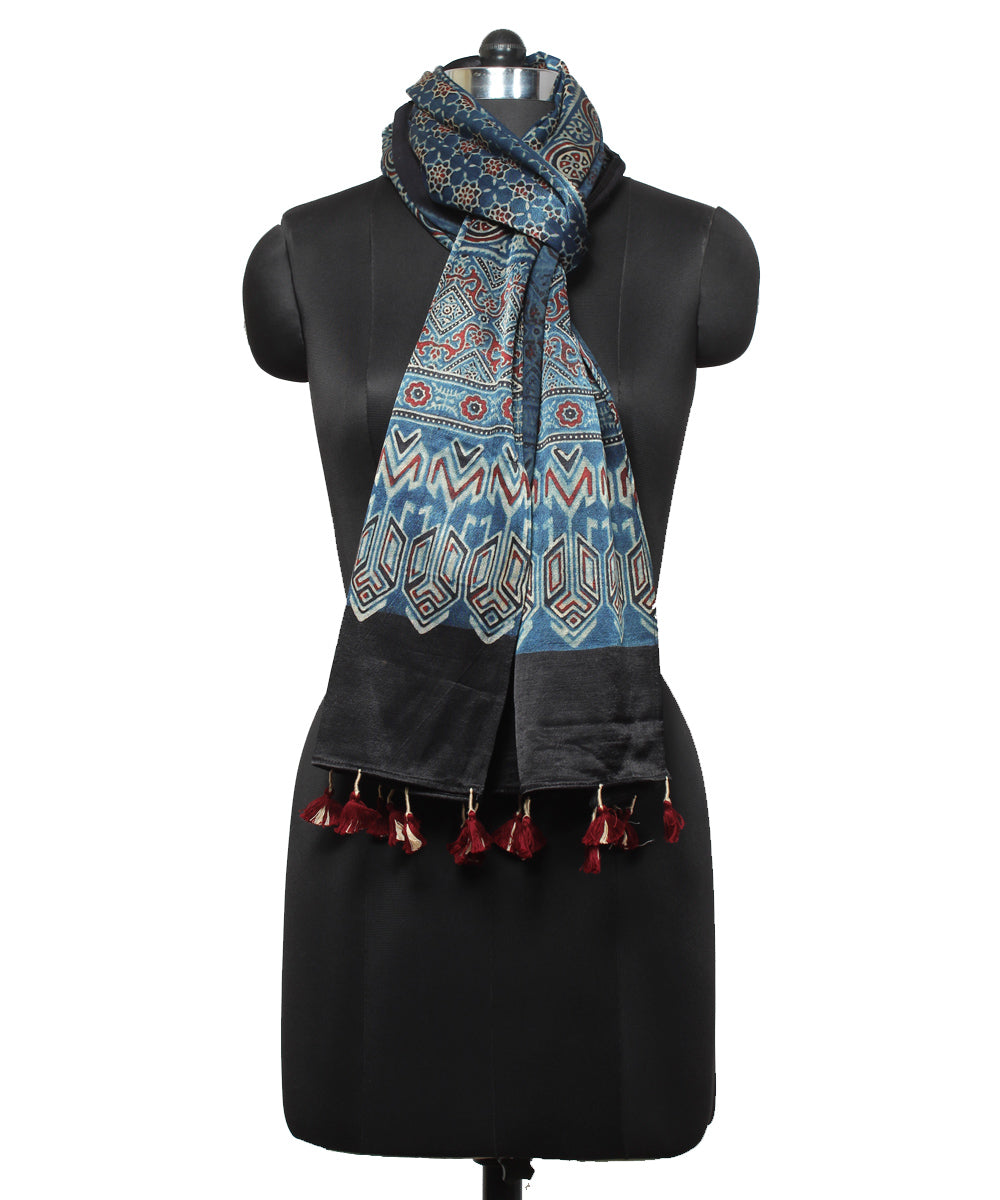 Indigo black mashru handloom ajrakh stole