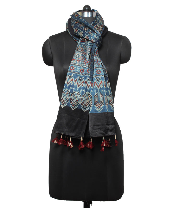Indigo black mashru handloom ajrakh stole