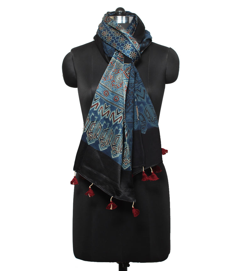 Indigo black mashru handloom ajrakh stole