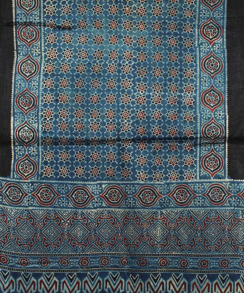 Indigo black mashru handloom ajrakh stole