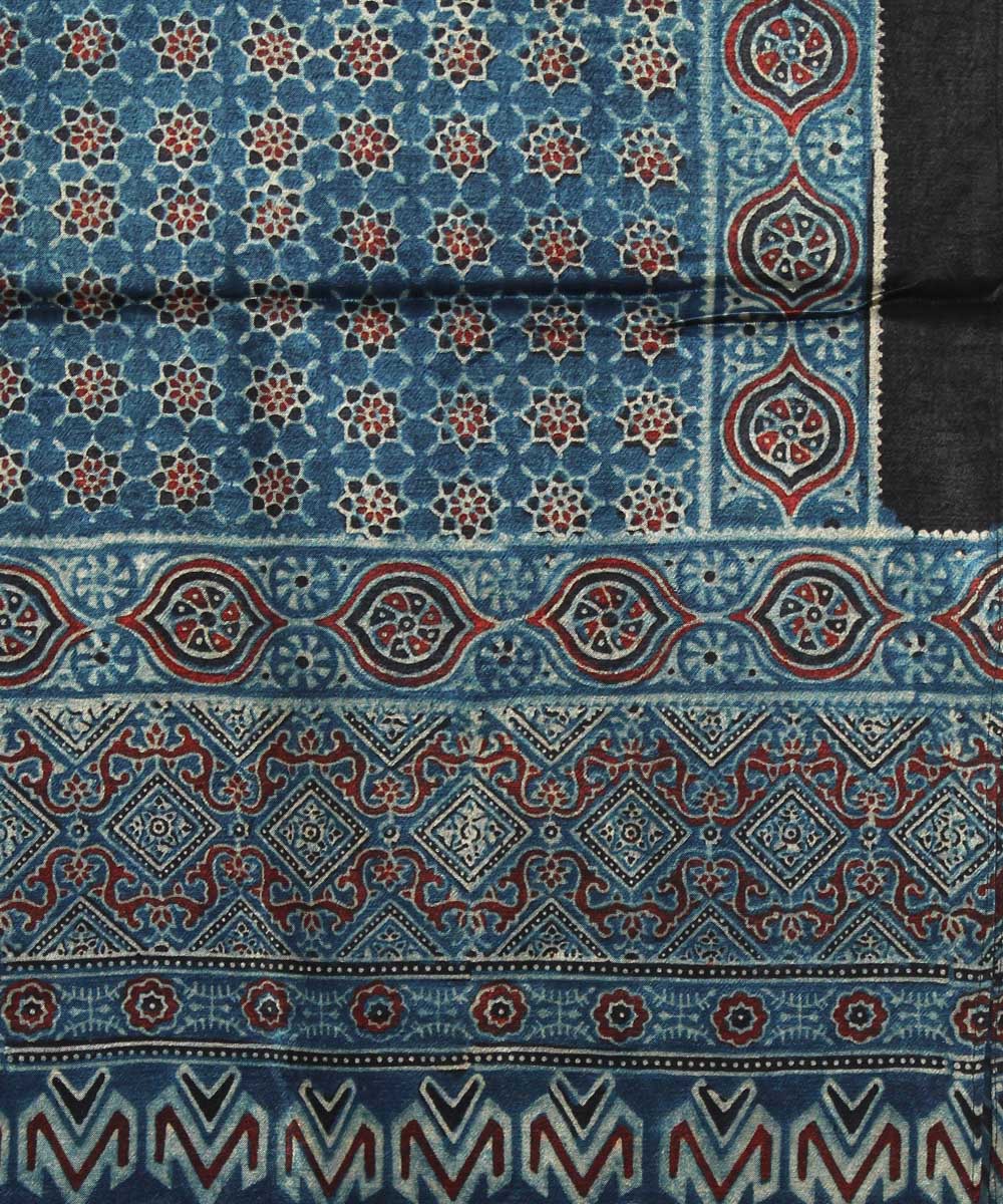 Indigo black mashru handloom ajrakh stole