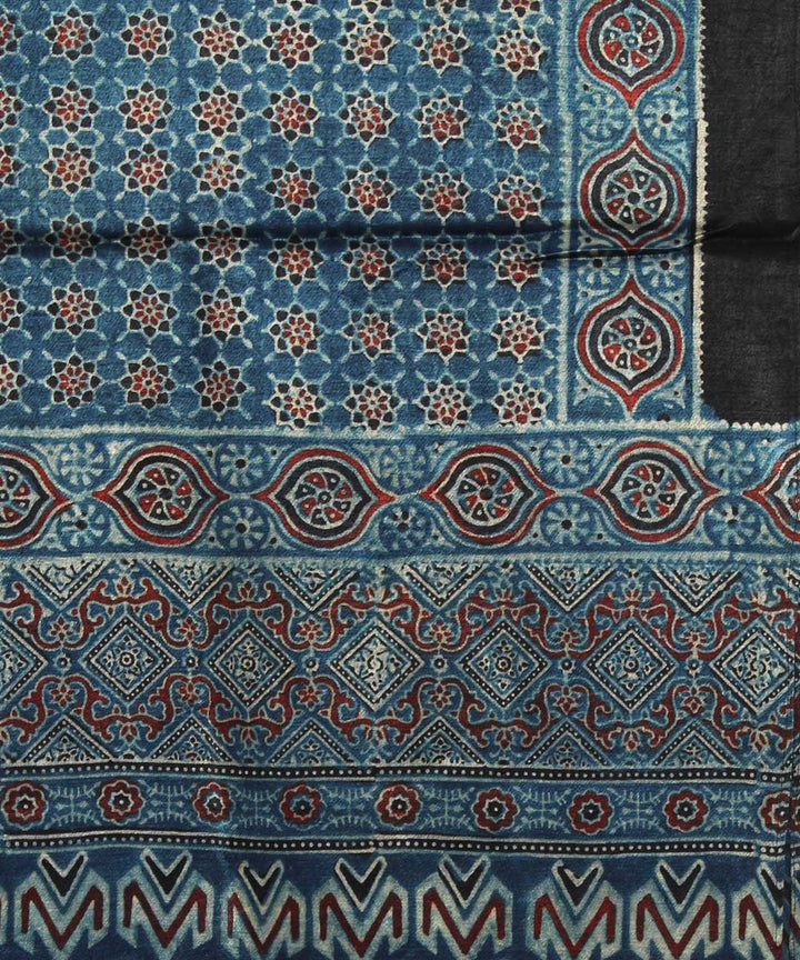 Indigo black mashru handloom ajrakh stole