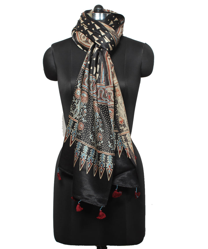 Black offwhite mashru handloom ajrakh stole