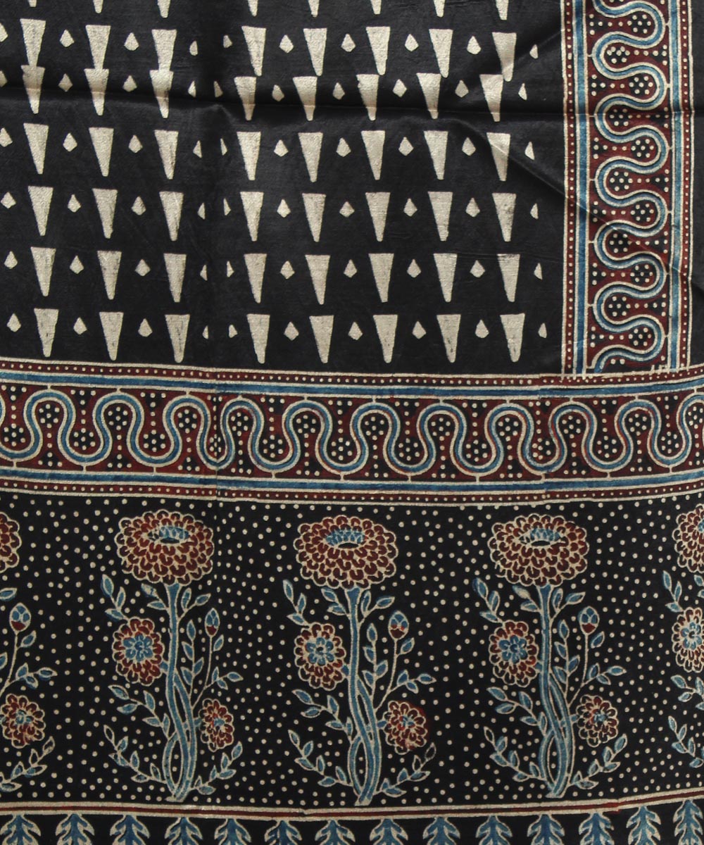 Black offwhite mashru handloom ajrakh stole