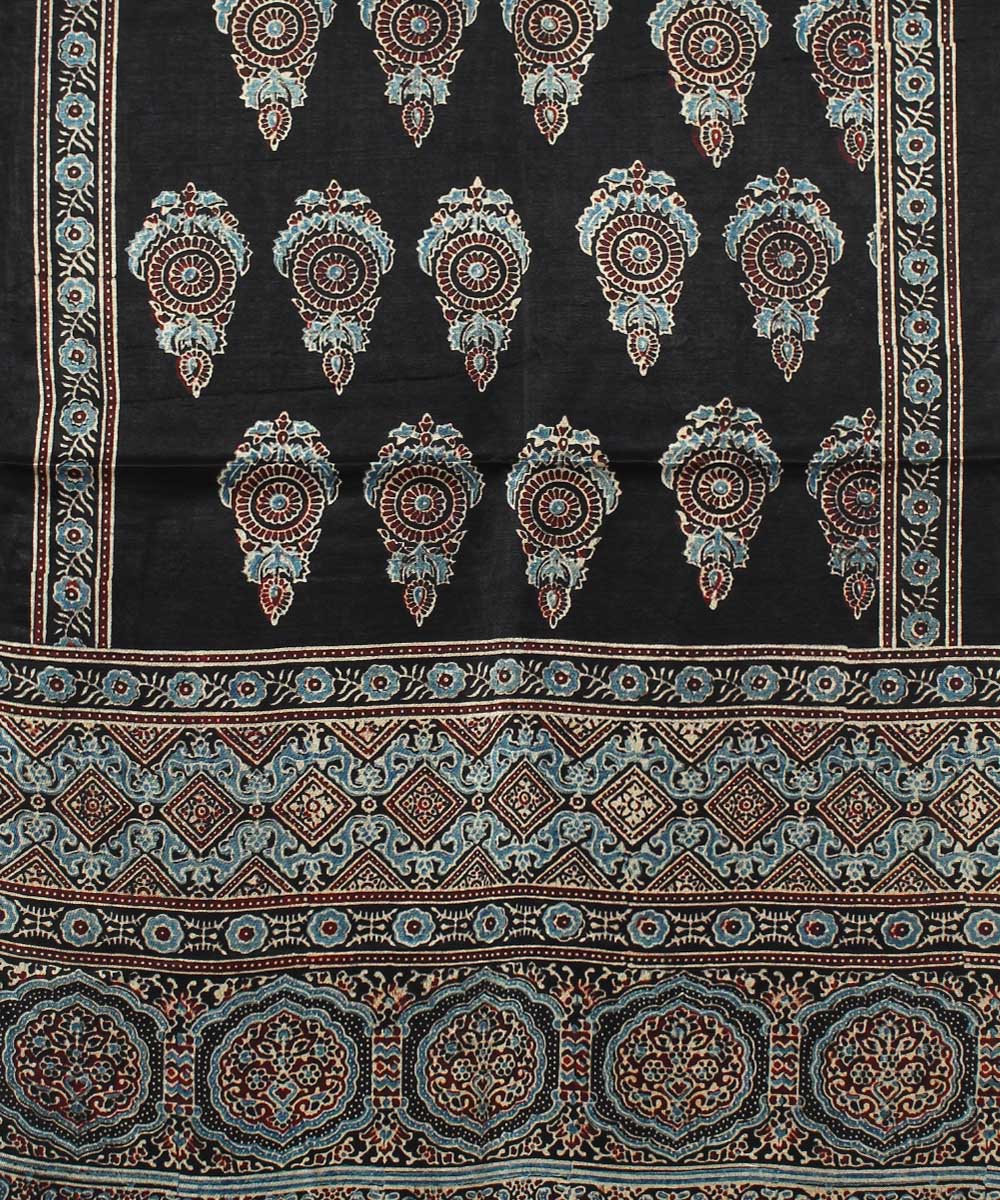 Black handloom ajrakh mashru stole