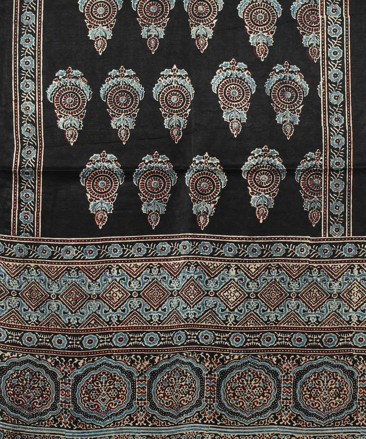 Black handloom ajrakh mashru stole