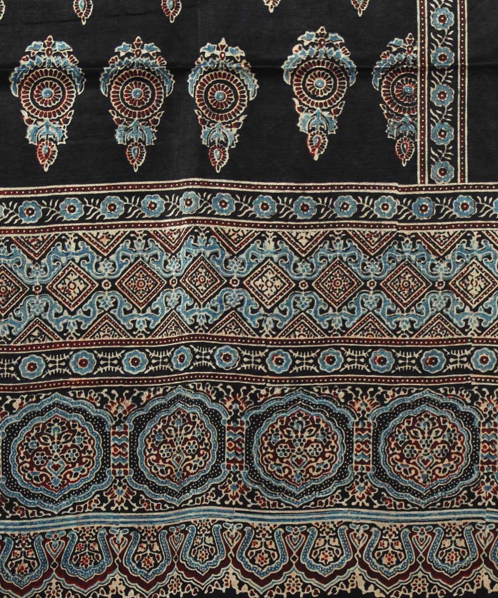 Black handloom ajrakh mashru stole