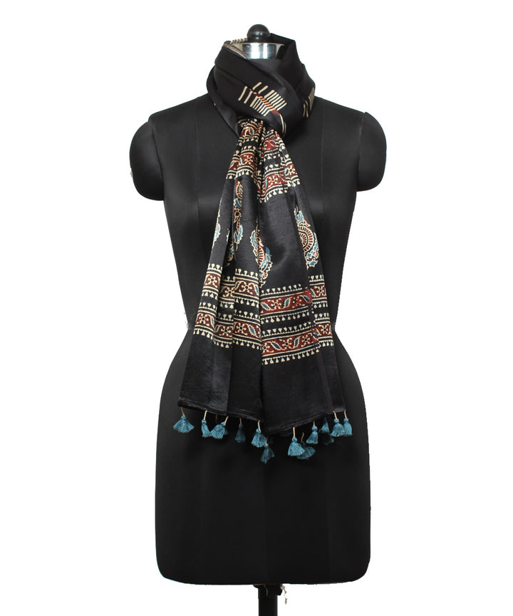 Black handloom modal ajrakh stole