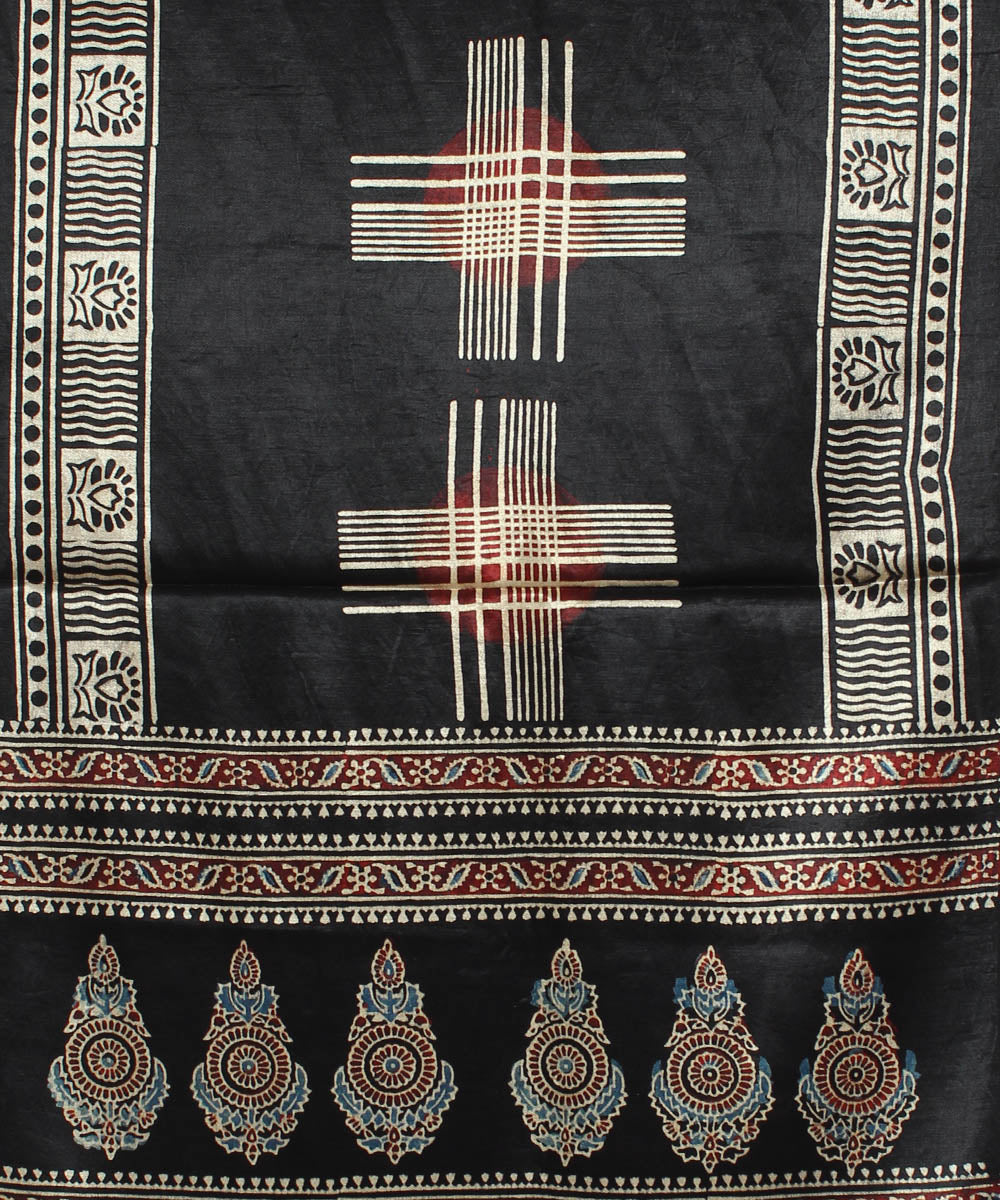 Black handloom modal ajrakh stole