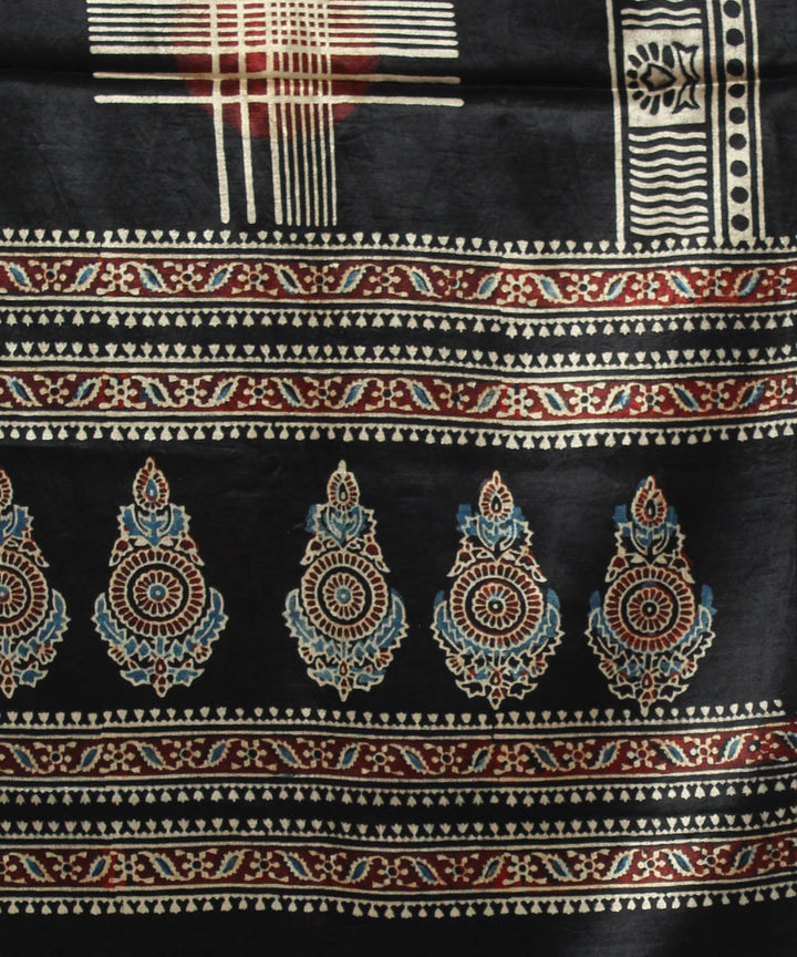 Black handloom modal ajrakh stole
