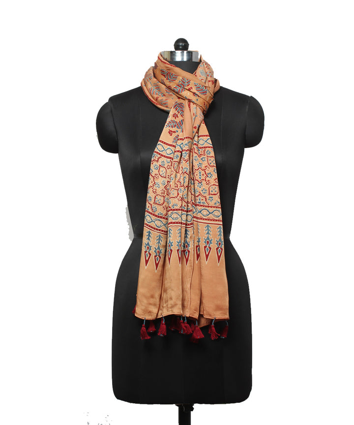 Brown handloom modal ajrakh stole
