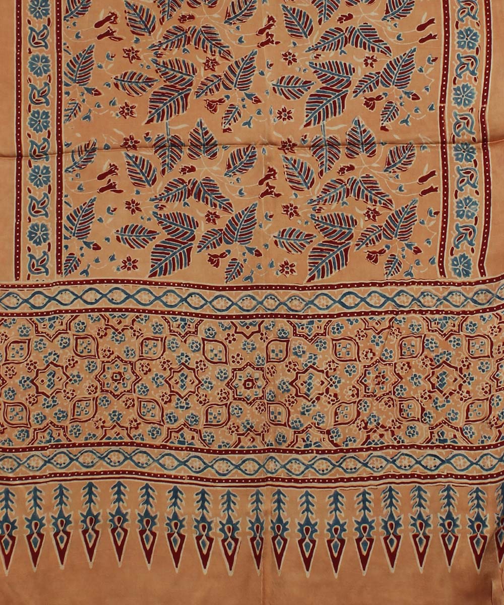 Brown handloom modal ajrakh stole