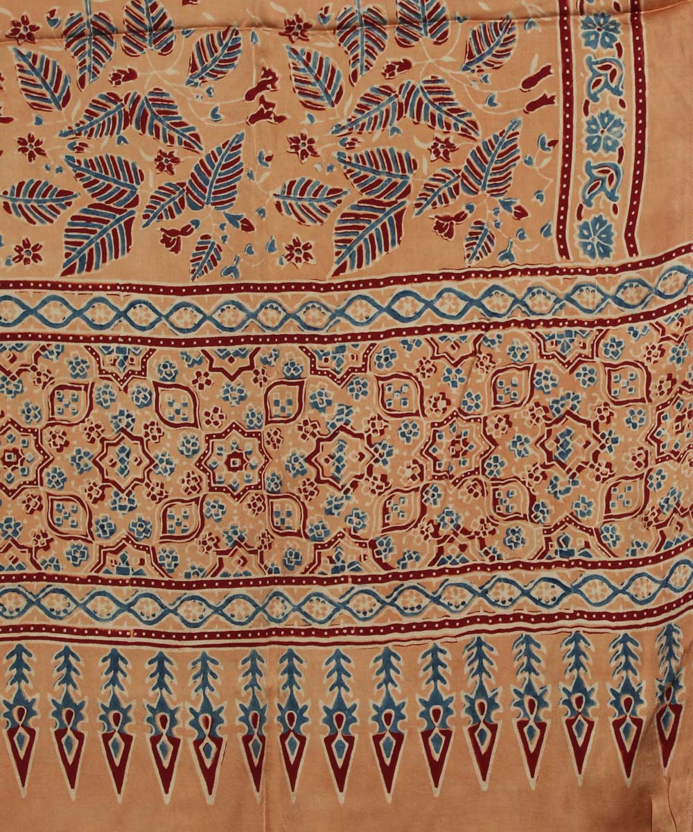 Brown handloom modal ajrakh stole