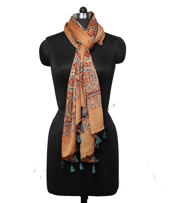 Brown red modal handloom ajrakh stole