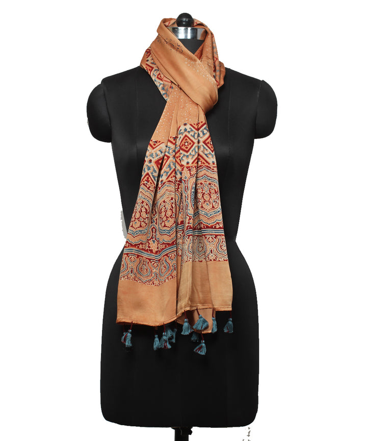 Brown red modal handloom ajrakh stole