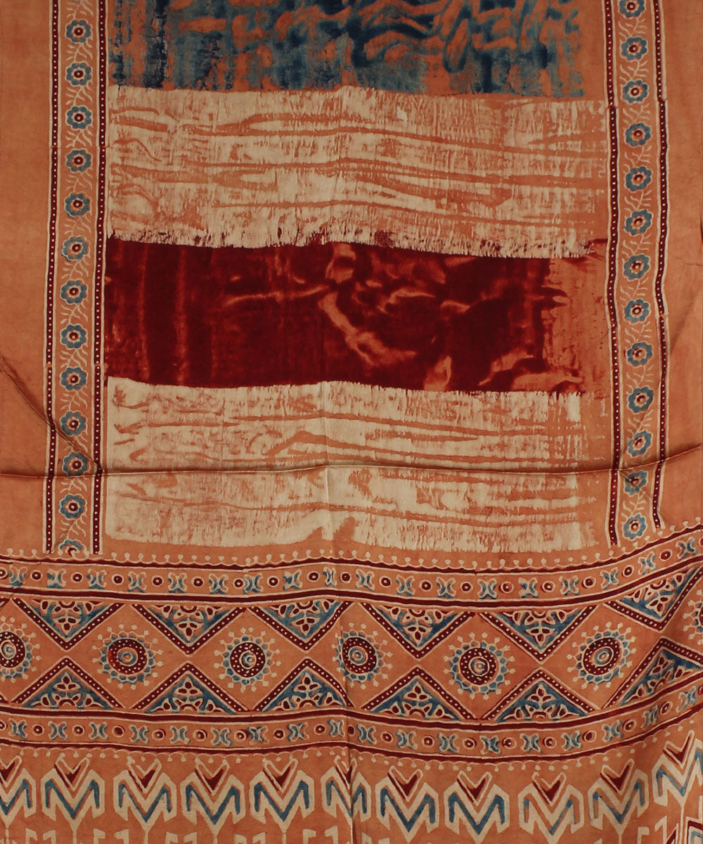 Brown multicolor handloom modal ajrakh stole